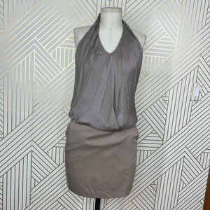 Black Halo Satin Top Halter Mini Bodycon Dress Taupe‎ Mauve Size 2